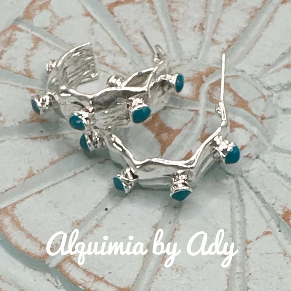 Bohemian silver statement medium blue eBay hoops earrings - Picture 3 of 8